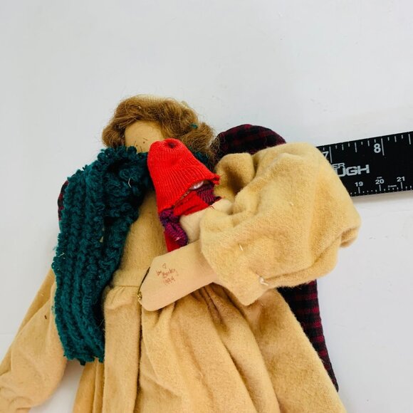 Primitive Christmas Angel Rag Doll Folk Art Handmade Signed VTG Rustic Country - Picture 11 of 16